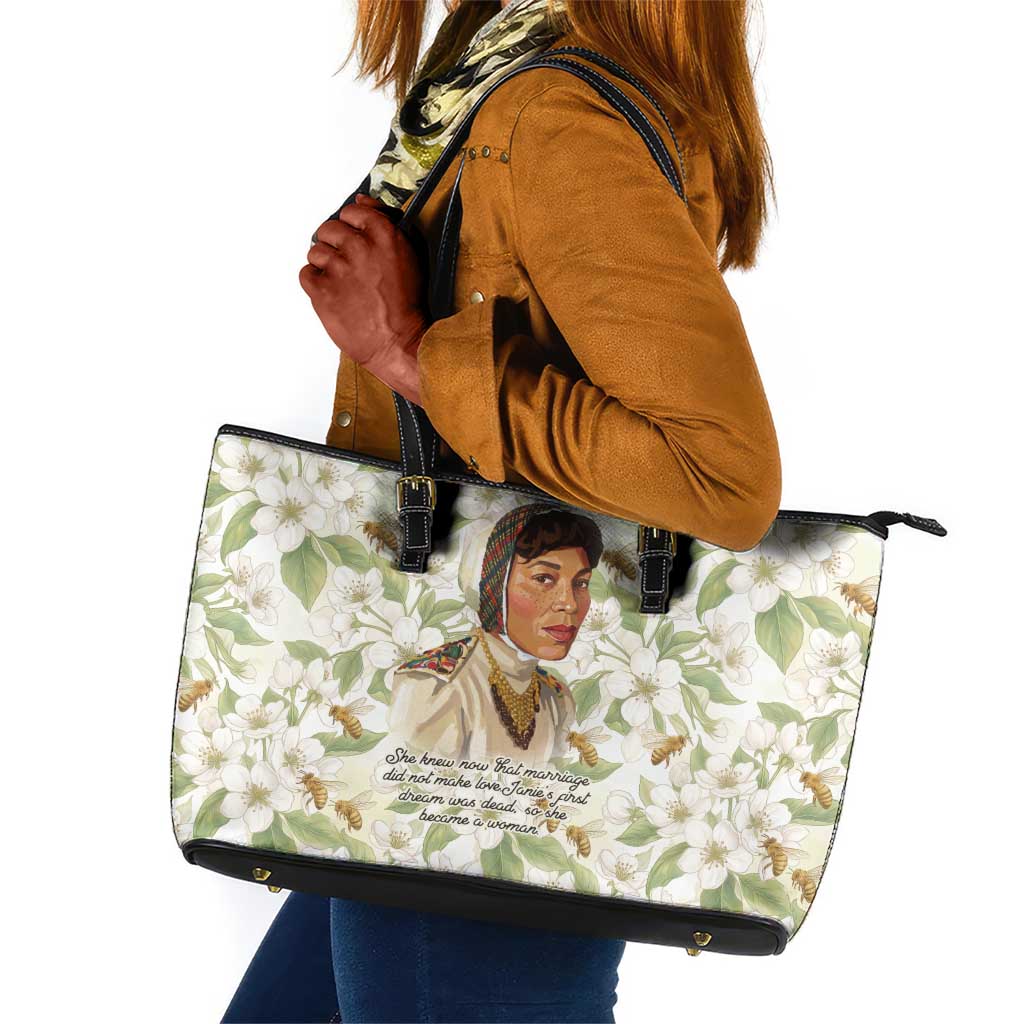 Zora Neale Hurston Leather Tote Bag Floral Illustration Featuring Janie’s Dream from Their Eyes Were Watching God - African Pride