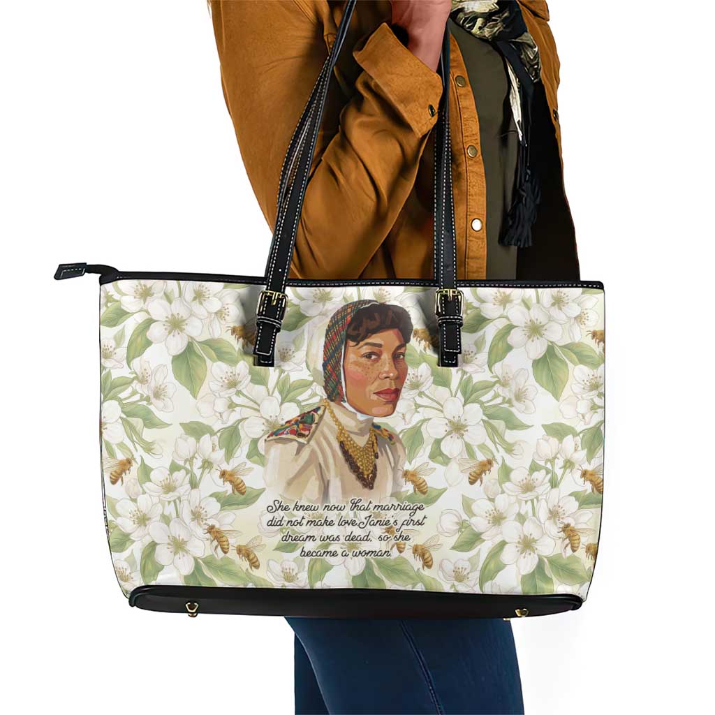 Zora Neale Hurston Leather Tote Bag Floral Illustration Featuring Janie’s Dream from Their Eyes Were Watching God - African Pride