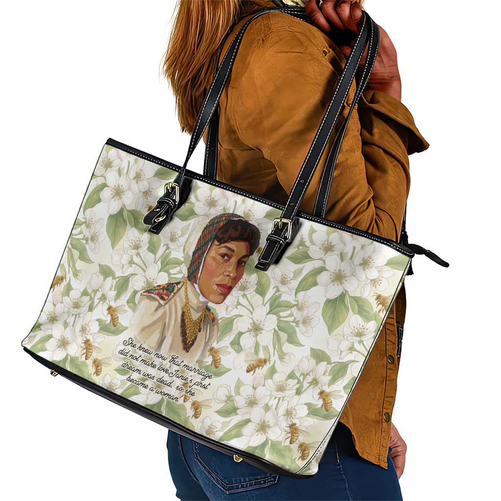 Zora Neale Hurston Leather Tote Bag Floral Illustration Featuring Janie’s Dream from Their Eyes Were Watching God - African Pride