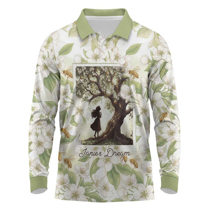 Zora Neale Hurston Long Sleeve Polo Shirt Floral Illustration Featuring Janie’s Dream from Their Eyes Were Watching God - African Pride