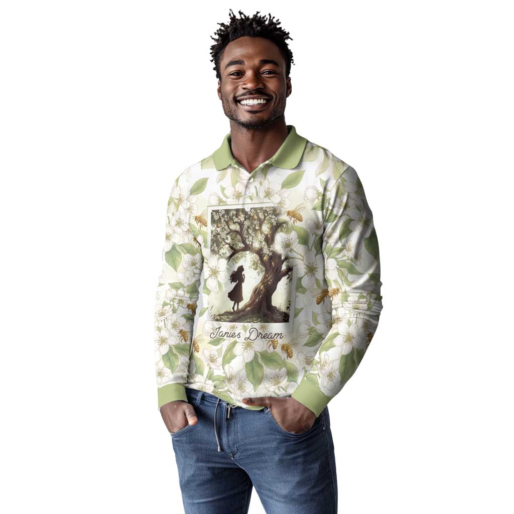 Zora Neale Hurston Long Sleeve Polo Shirt Floral Illustration Featuring Janie’s Dream from Their Eyes Were Watching God - African Pride