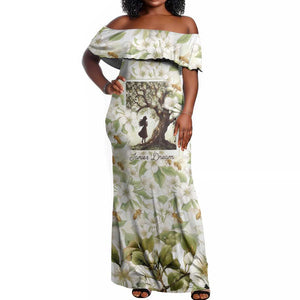 Zora Neale Hurston Off Shoulder Maxi Dress Floral Illustration Featuring Janie’s Dream from Their Eyes Were Watching God - African Pride