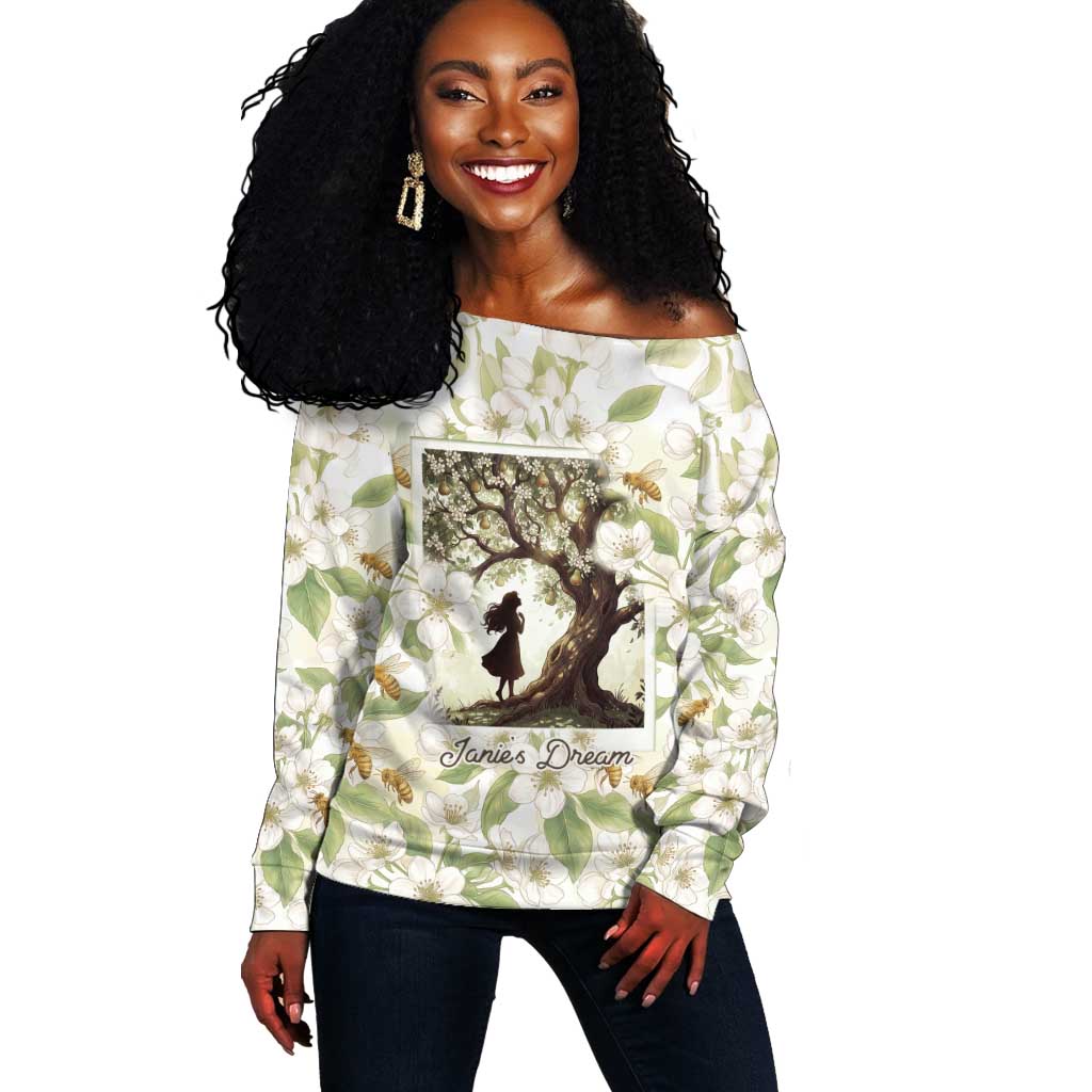 Zora Neale Hurston Off Shoulder Sweater Floral Illustration Featuring Janie’s Dream from Their Eyes Were Watching God - African Pride