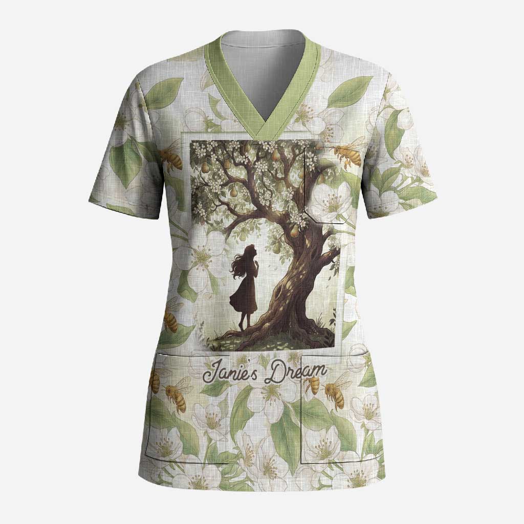 Zora Neale Hurston Scrub Top Floral Illustration Featuring Janie’s Dream from Their Eyes Were Watching God - African Pride