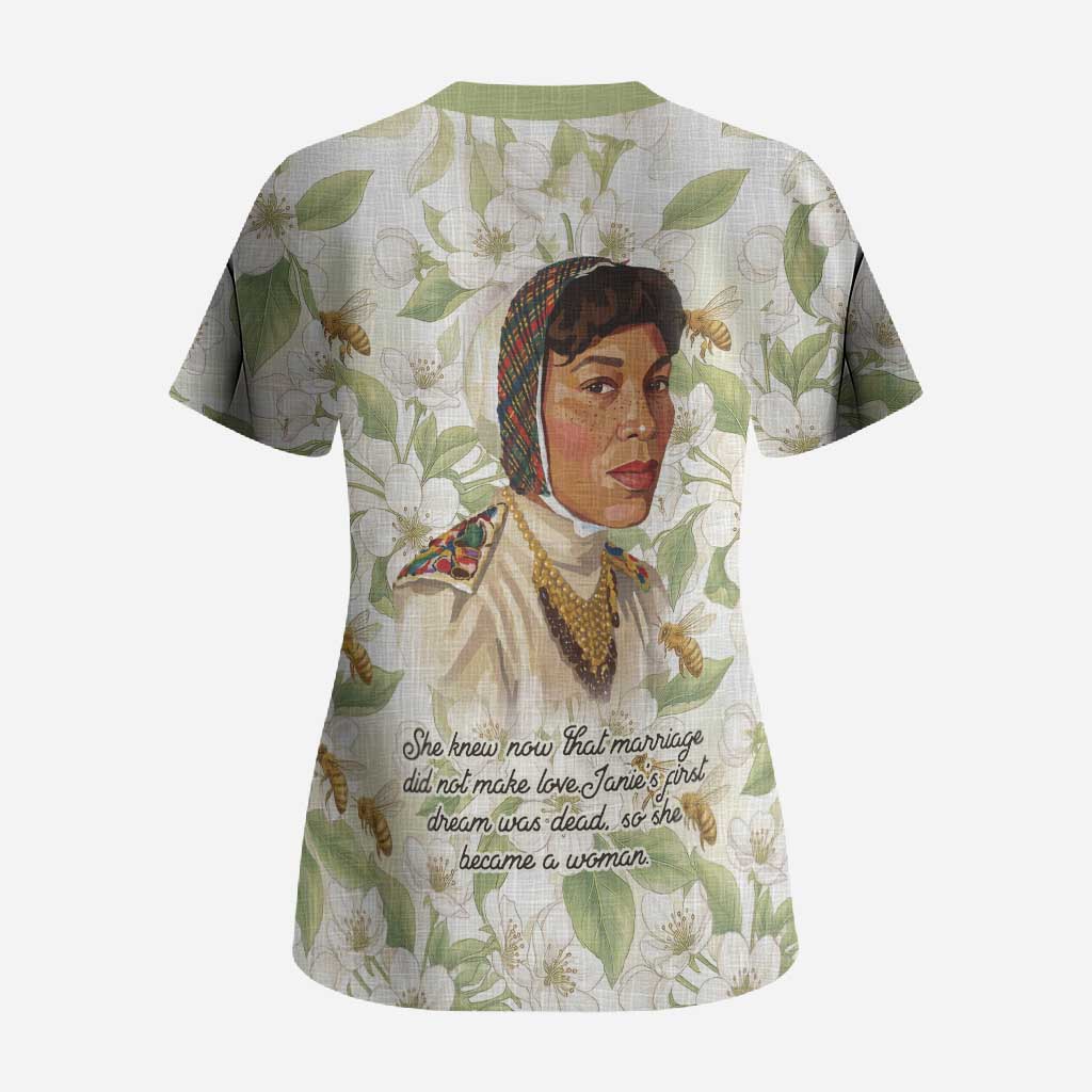 Zora Neale Hurston Scrub Top Floral Illustration Featuring Janie’s Dream from Their Eyes Were Watching God - African Pride