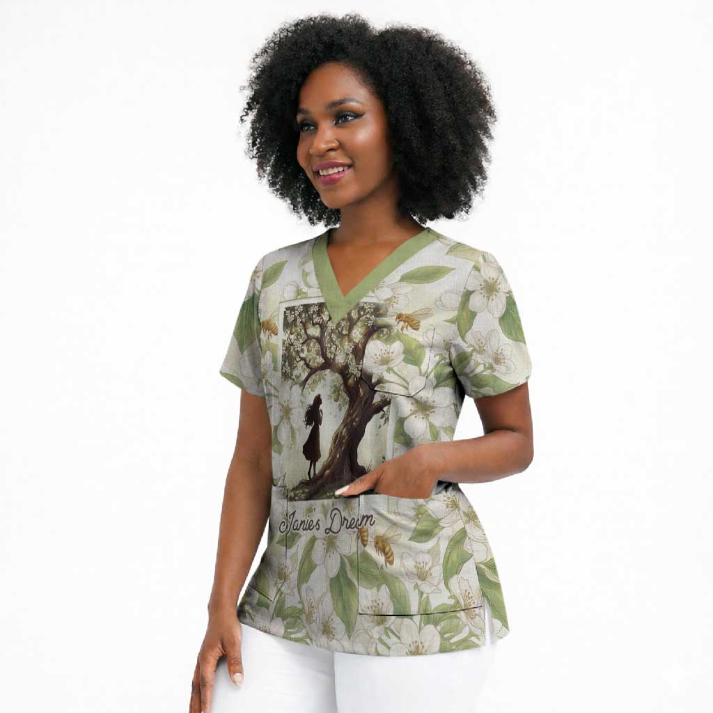 Zora Neale Hurston Scrub Top Floral Illustration Featuring Janie’s Dream from Their Eyes Were Watching God - African Pride