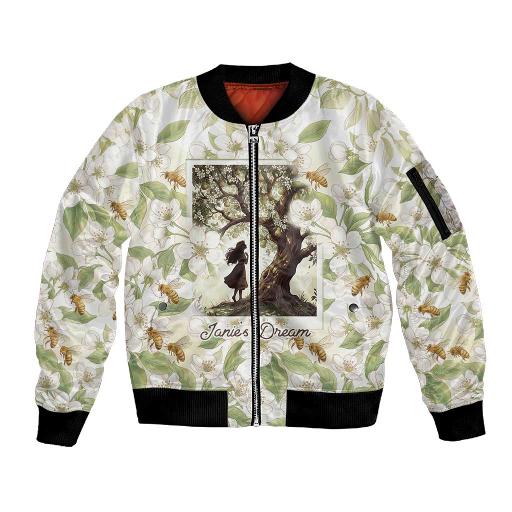 Zora Neale Hurston Sleeve Zip Bomber Jacket Floral Illustration Featuring Janie’s Dream from Their Eyes Were Watching God - African Pride