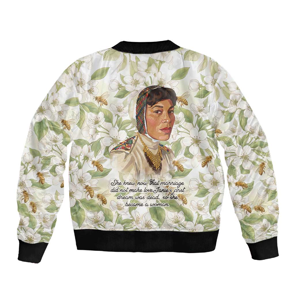 Zora Neale Hurston Sleeve Zip Bomber Jacket Floral Illustration Featuring Janie’s Dream from Their Eyes Were Watching God - African Pride