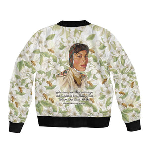 Zora Neale Hurston Sleeve Zip Bomber Jacket Floral Illustration Featuring Janie’s Dream from Their Eyes Were Watching God - African Pride