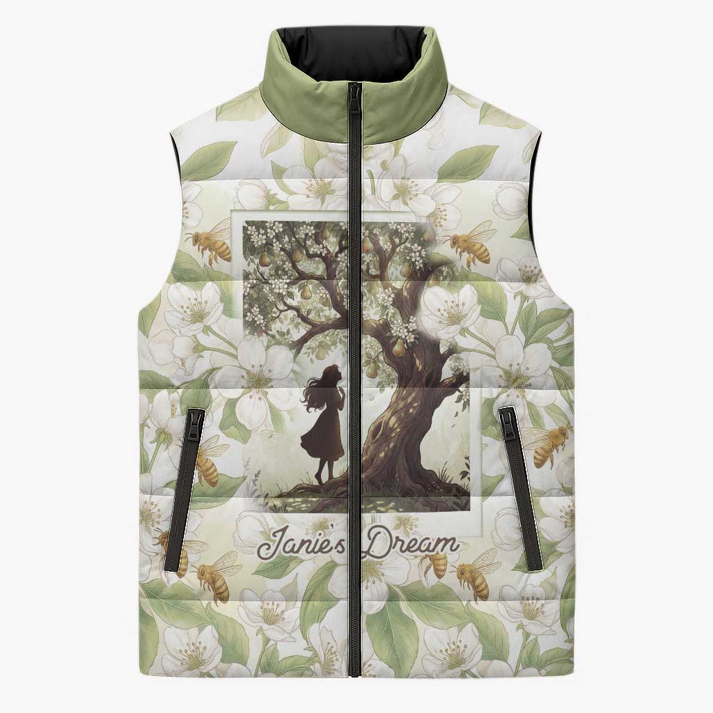 Zora Neale Hurston Sleeveless Puffer Jacket Floral Illustration Featuring Janie’s Dream from Their Eyes Were Watching God - African Pride