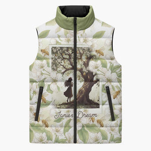 Zora Neale Hurston Sleeveless Puffer Jacket Floral Illustration Featuring Janie’s Dream from Their Eyes Were Watching God - African Pride