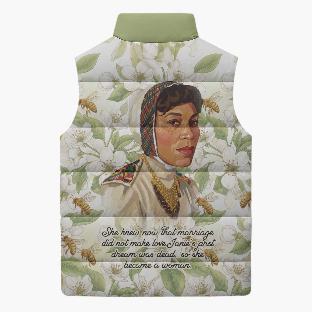 Zora Neale Hurston Sleeveless Puffer Jacket Floral Illustration Featuring Janie’s Dream from Their Eyes Were Watching God - African Pride