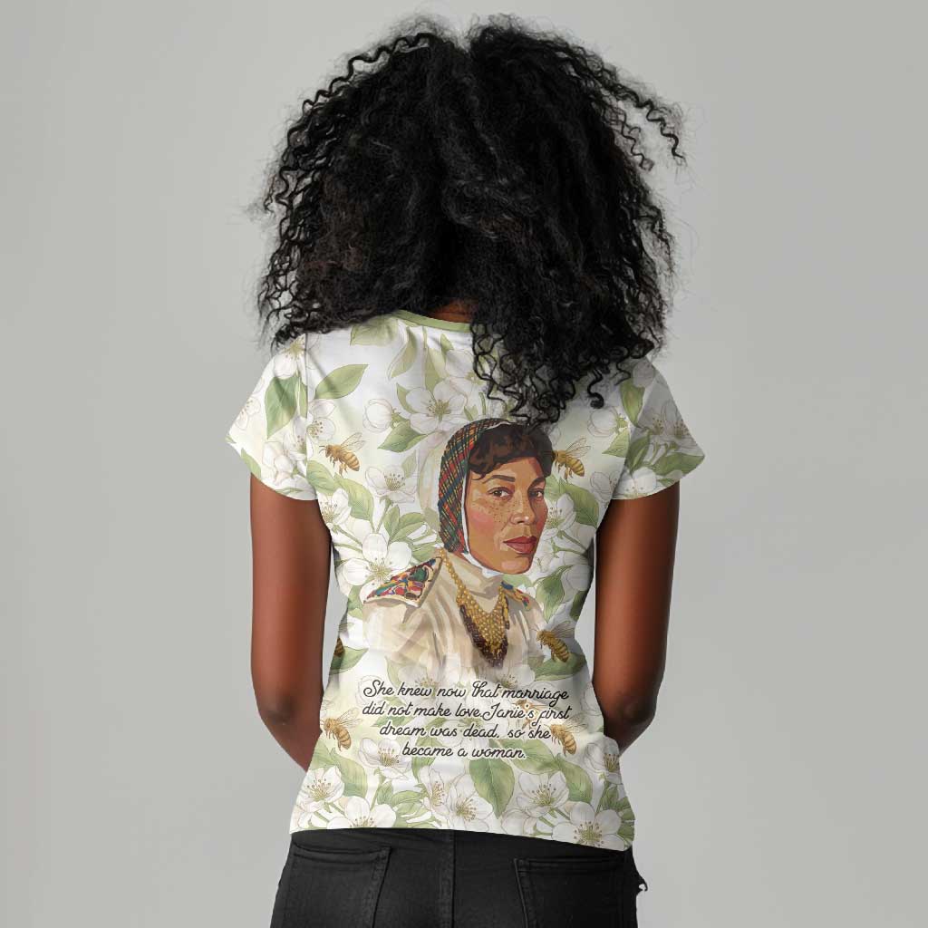 Zora Neale Hurston Women V-Neck T-Shirt Floral Illustration Featuring Janie’s Dream from Their Eyes Were Watching God - African Pride