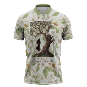 Zora Neale Hurston Zipper Polo Shirt Floral Illustration Featuring Janie’s Dream from Their Eyes Were Watching God - African Pride