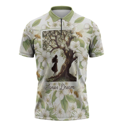 Zora Neale Hurston Zipper Polo Shirt Floral Illustration Featuring Janie’s Dream from Their Eyes Were Watching God - African Pride