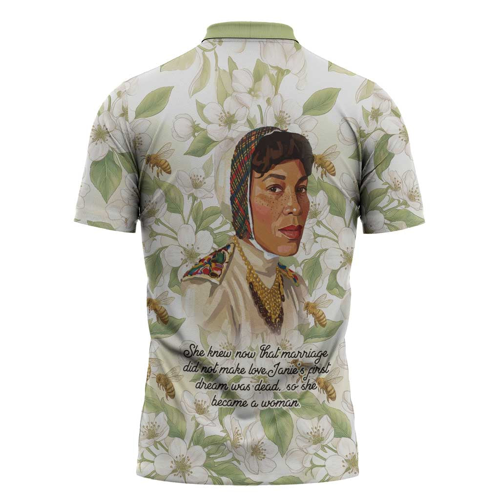 Zora Neale Hurston Zipper Polo Shirt Floral Illustration Featuring Janie’s Dream from Their Eyes Were Watching God - African Pride