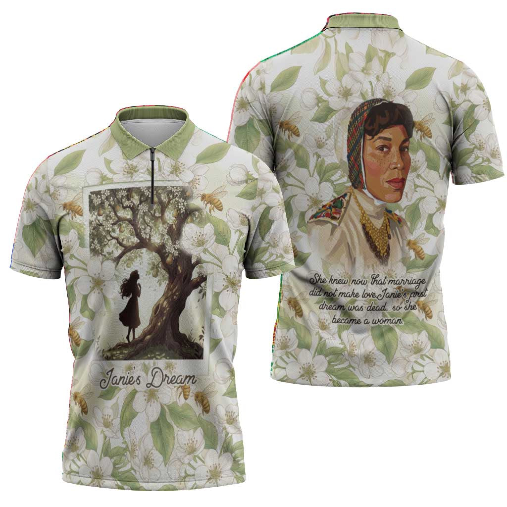 Zora Neale Hurston Zipper Polo Shirt Floral Illustration Featuring Janie’s Dream from Their Eyes Were Watching God - African Pride