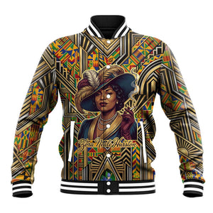 Zora Neale Hurston Baseball Jacket Bold Kente and Art Deco Pattern - I Am Not Tragically Colored - African Pride