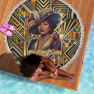 Zora Neale Hurston Beach Blanket Bold Kente and Art Deco Pattern - I Am Not Tragically Colored - African Pride
