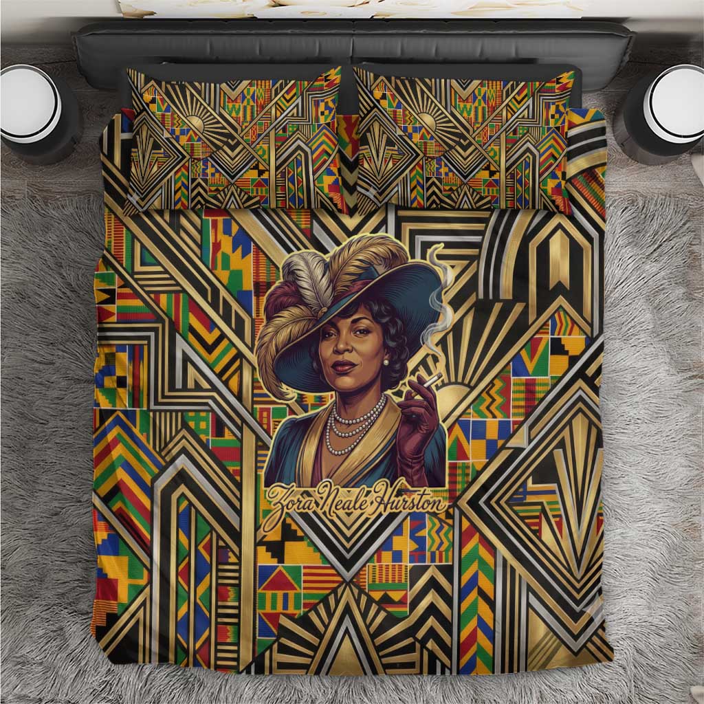 Zora Neale Hurston Bedding Set Bold Kente and Art Deco Pattern - I Am Not Tragically Colored - African Pride