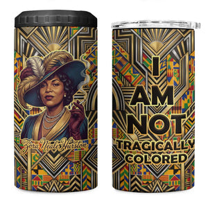 Zora Neale Hurston 4 in 1 Can Cooler Tumbler Bold Kente and Art Deco Pattern - I Am Not Tragically Colored - African Pride