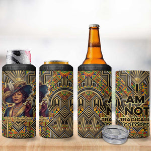 Zora Neale Hurston 4 in 1 Can Cooler Tumbler Bold Kente and Art Deco Pattern - I Am Not Tragically Colored - African Pride
