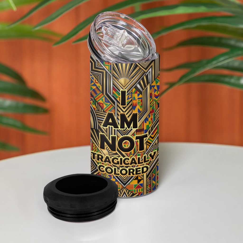Zora Neale Hurston 4 in 1 Can Cooler Tumbler Bold Kente and Art Deco Pattern - I Am Not Tragically Colored - African Pride