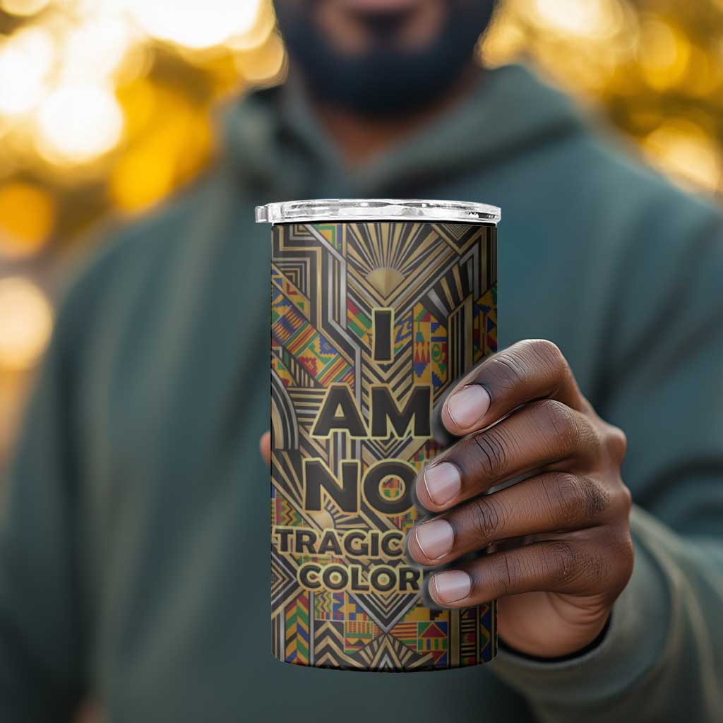 Zora Neale Hurston 4 in 1 Can Cooler Tumbler Bold Kente and Art Deco Pattern - I Am Not Tragically Colored - African Pride
