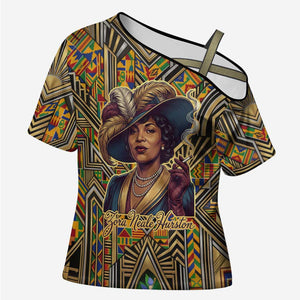 Zora Neale Hurston Cross Shoulder Shirt Bold Kente and Art Deco Pattern - I Am Not Tragically Colored - African Pride