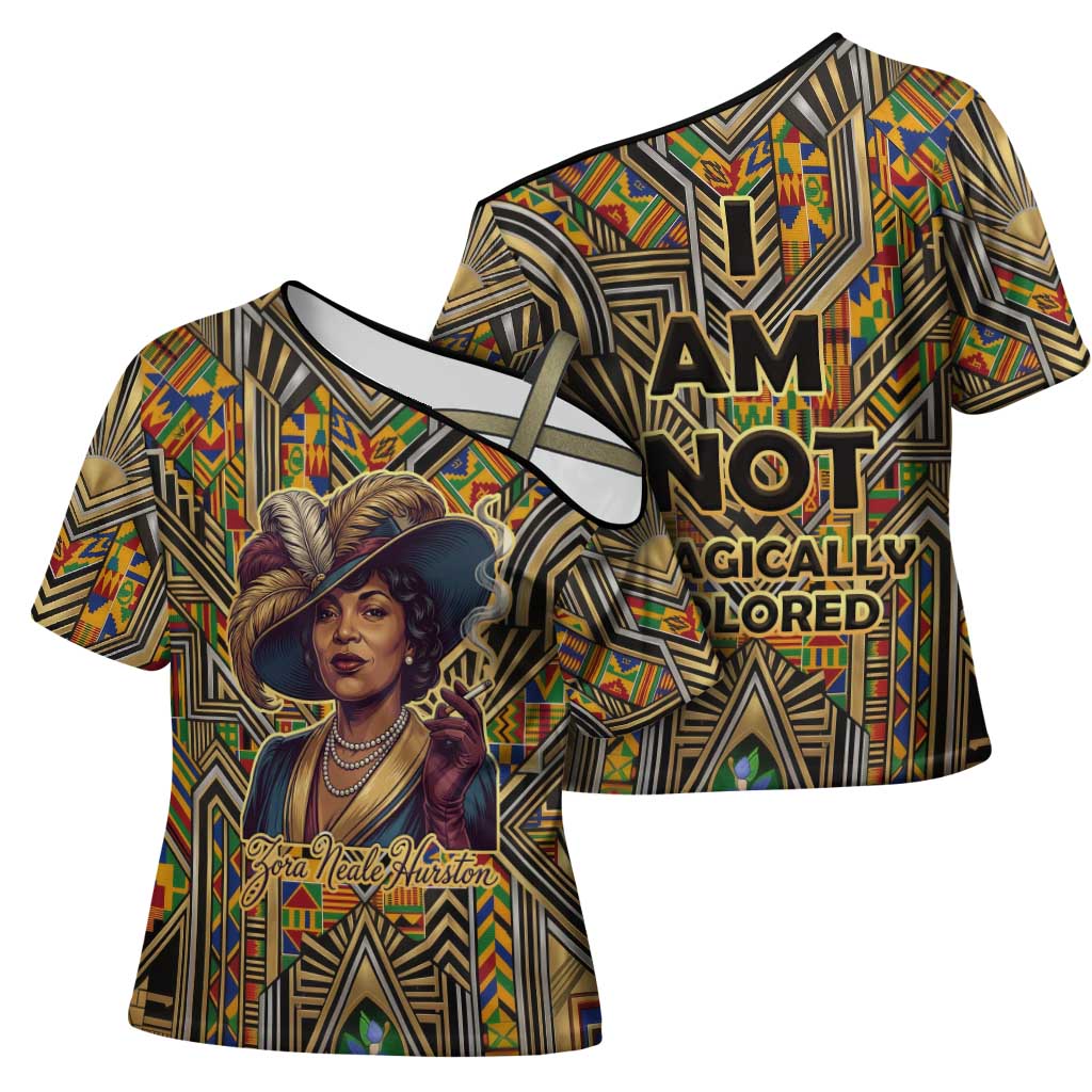 Zora Neale Hurston Cross Shoulder Shirt Bold Kente and Art Deco Pattern - I Am Not Tragically Colored - African Pride
