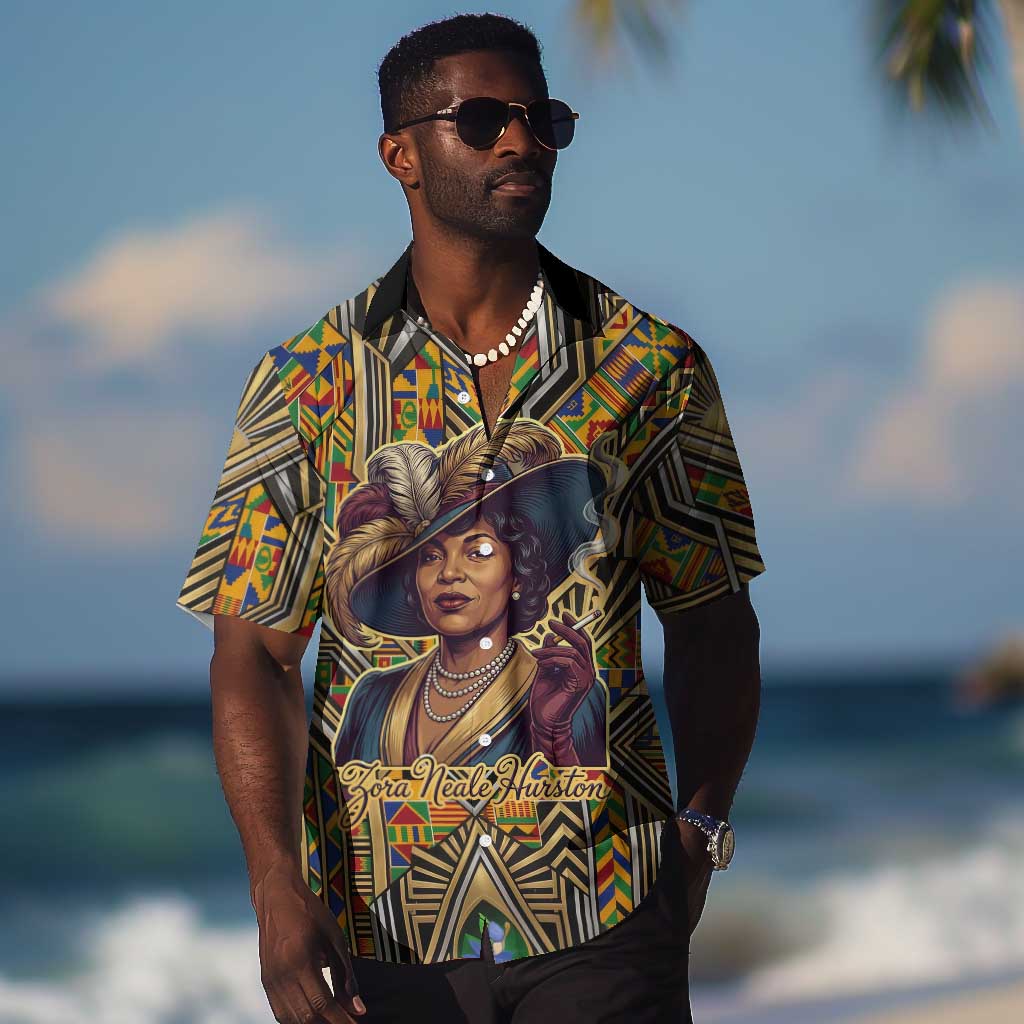 Zora Neale Hurston Hawaiian Shirt Bold Kente and Art Deco Pattern - I Am Not Tragically Colored - African Pride