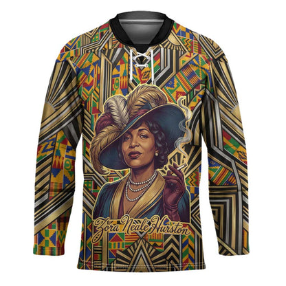Zora Neale Hurston Hockey Jersey Bold Kente and Art Deco Pattern - I Am Not Tragically Colored - African Pride