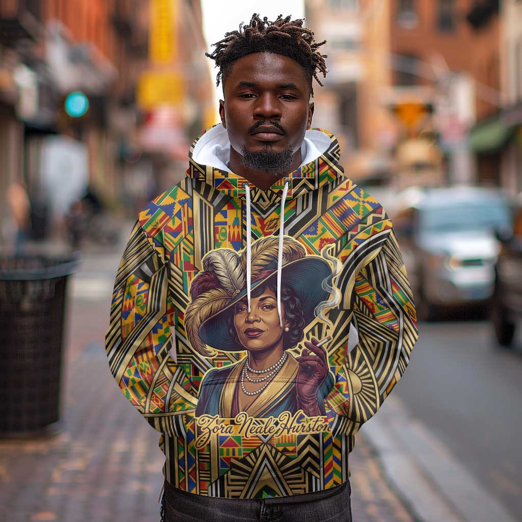 Zora Neale Hurston Hoodie Bold Kente and Art Deco Pattern - I Am Not Tragically Colored - African Pride