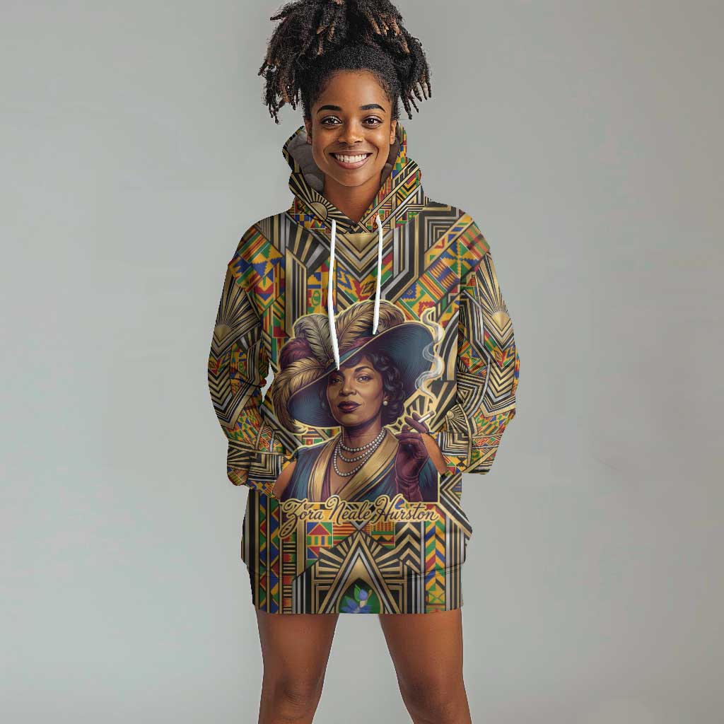 Zora Neale Hurston Hoodie Dress Bold Kente and Art Deco Pattern - I Am Not Tragically Colored - African Pride