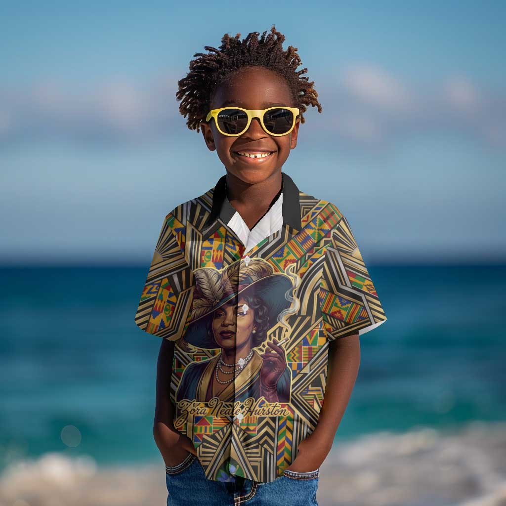 Zora Neale Hurston Kid Hawaiian Shirt Bold Kente and Art Deco Pattern - I Am Not Tragically Colored - African Pride
