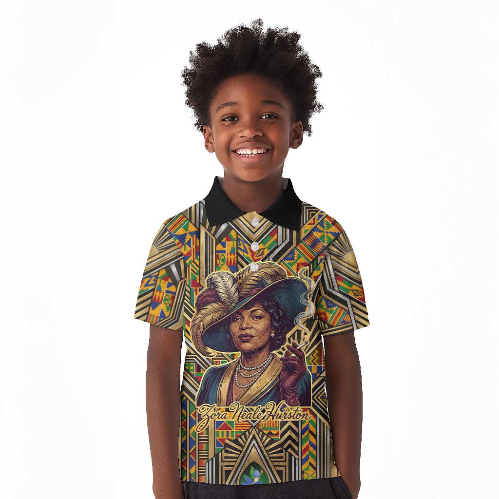 Zora Neale Hurston Kid Polo Shirt Bold Kente and Art Deco Pattern - I Am Not Tragically Colored - African Pride