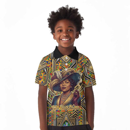 Zora Neale Hurston Kid Polo Shirt Bold Kente and Art Deco Pattern - I Am Not Tragically Colored - African Pride