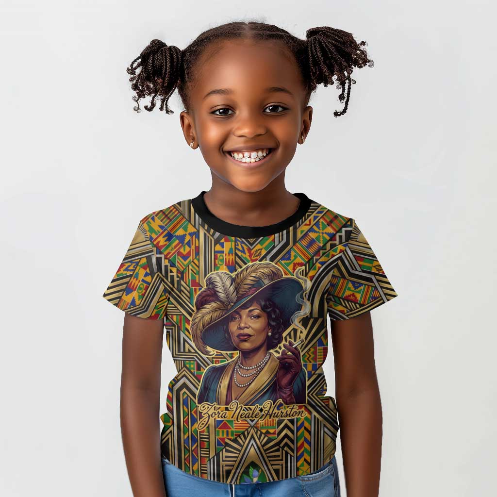Zora Neale Hurston Kid T shirt Bold Kente and Art Deco Pattern - I Am Not Tragically Colored - African Pride