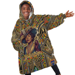 Zora Neale Hurston Kid Wearable Blanket Hoodie Bold Kente and Art Deco Pattern - I Am Not Tragically Colored - African Pride