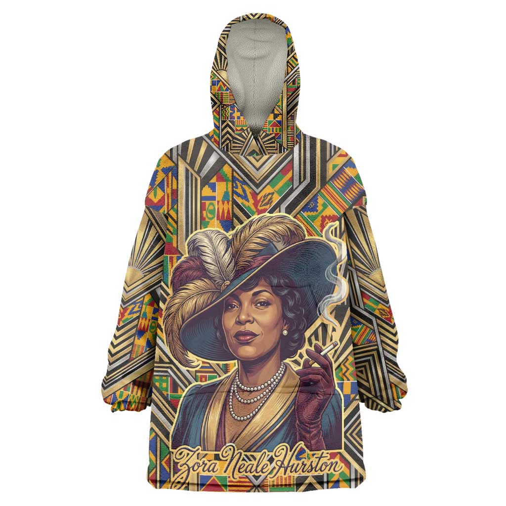 Zora Neale Hurston Kid Wearable Blanket Hoodie Bold Kente and Art Deco Pattern - I Am Not Tragically Colored - African Pride