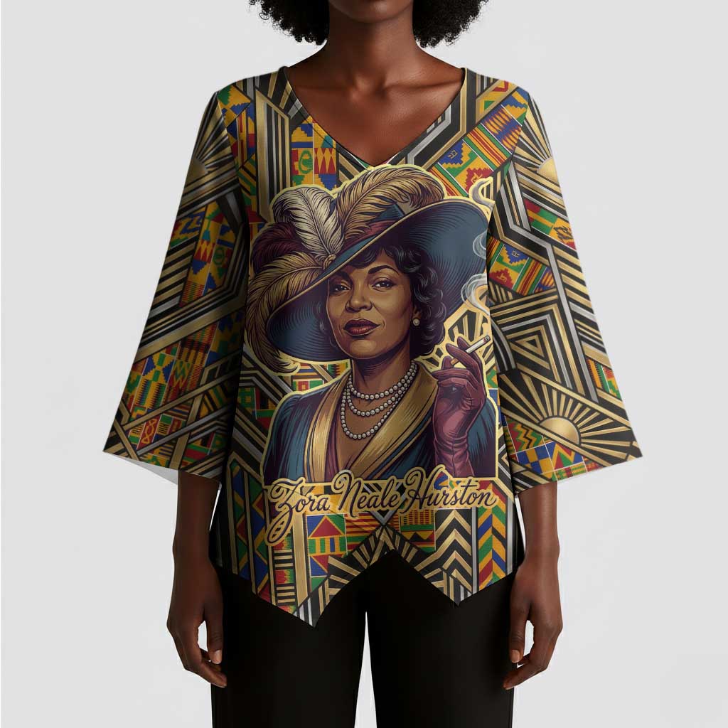 Zora Neale Hurston Kimono Sleeve Blouse Bold Kente and Art Deco Pattern - I Am Not Tragically Colored - African Pride