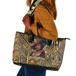 Zora Neale Hurston Leather Tote Bag Bold Kente and Art Deco Pattern - I Am Not Tragically Colored - African Pride