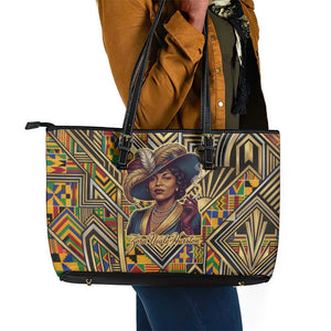 Zora Neale Hurston Leather Tote Bag Bold Kente and Art Deco Pattern - I Am Not Tragically Colored - African Pride
