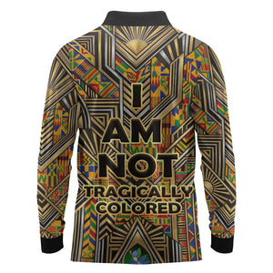 Zora Neale Hurston Long Sleeve Polo Shirt Bold Kente and Art Deco Pattern - I Am Not Tragically Colored - African Pride