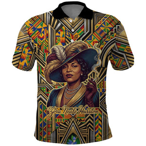 Zora Neale Hurston Polo Shirt Bold Kente and Art Deco Pattern - I Am Not Tragically Colored - African Pride