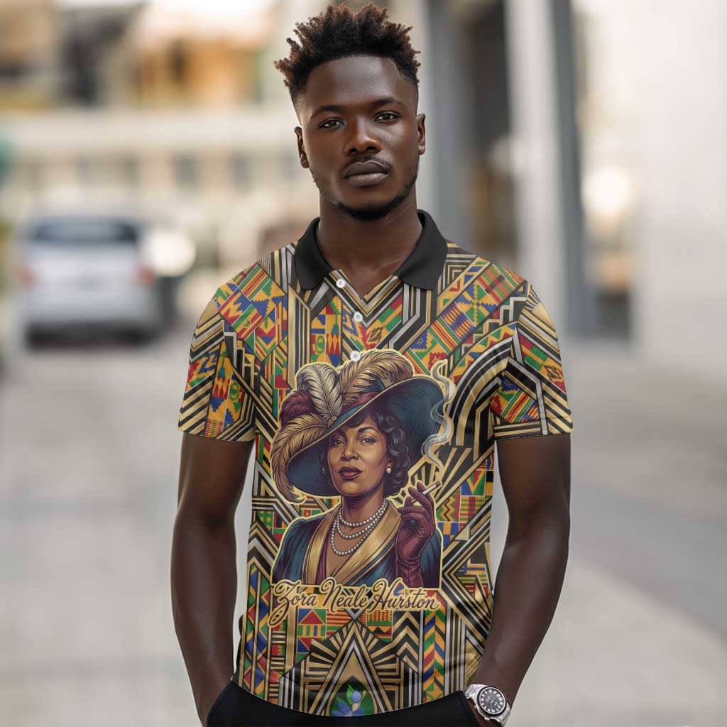 Zora Neale Hurston Polo Shirt Bold Kente and Art Deco Pattern - I Am Not Tragically Colored - African Pride