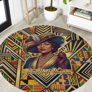 Zora Neale Hurston Round Carpet Bold Kente and Art Deco Pattern - I Am Not Tragically Colored - African Pride