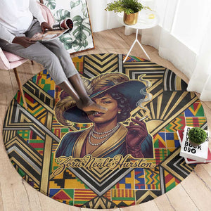 Zora Neale Hurston Round Carpet Bold Kente and Art Deco Pattern - I Am Not Tragically Colored - African Pride