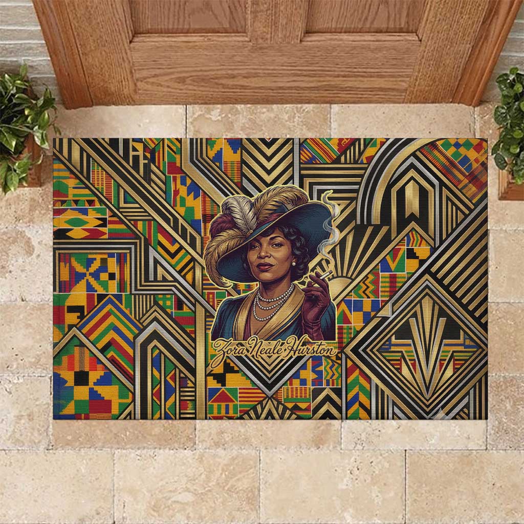 Zora Neale Hurston Rubber Doormat Bold Kente and Art Deco Pattern - I Am Not Tragically Colored - African Pride