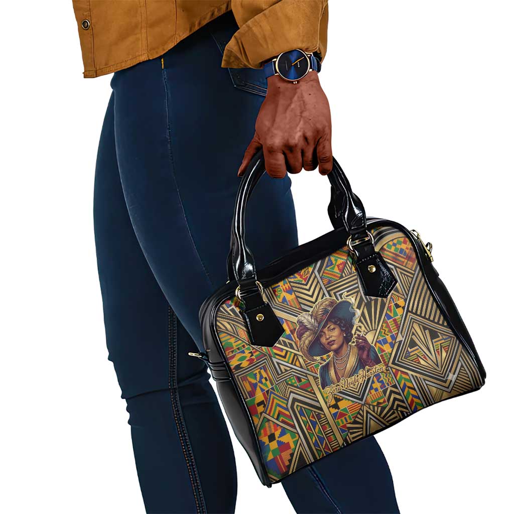 Zora Neale Hurston Shoulder Handbag Bold Kente and Art Deco Pattern - I Am Not Tragically Colored - African Pride